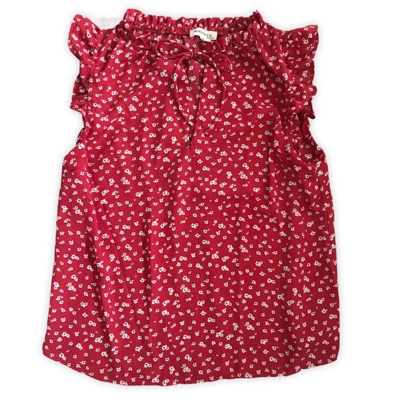 Monteau Tops - Monteau Flutter Sleeve Floral Tie Front Top